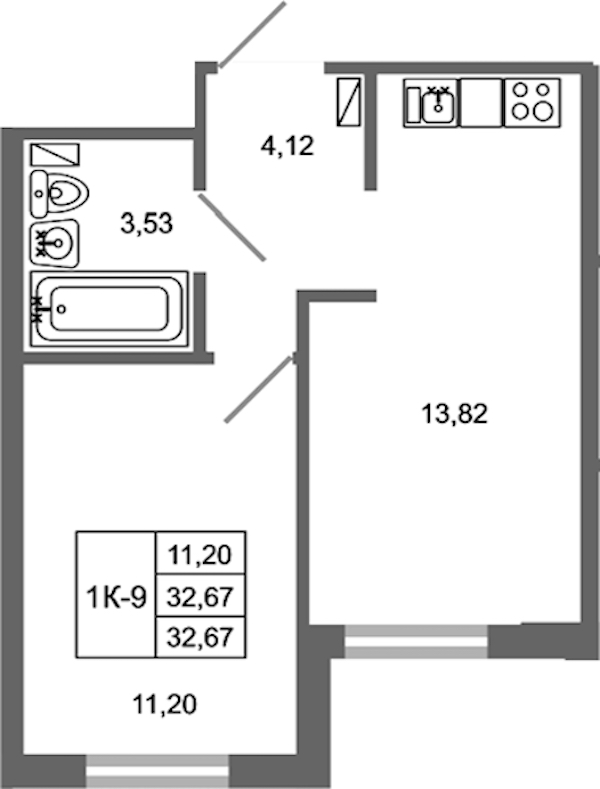 1-комнатная квартира 32.67 м², 5/17 эт., ЖК «Стороны Света 2»